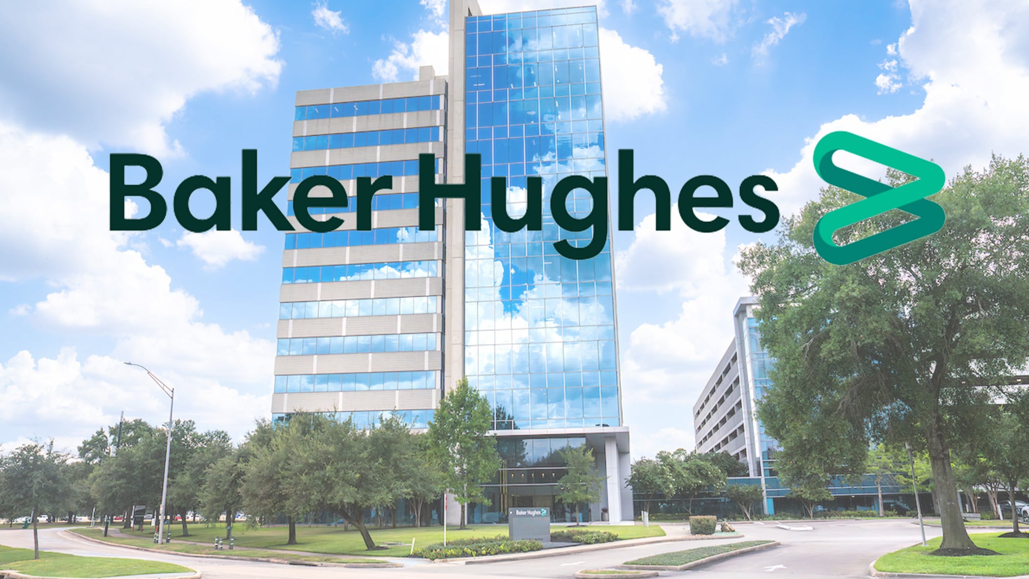 Baker Hughes logo and headquarters in Houston.
