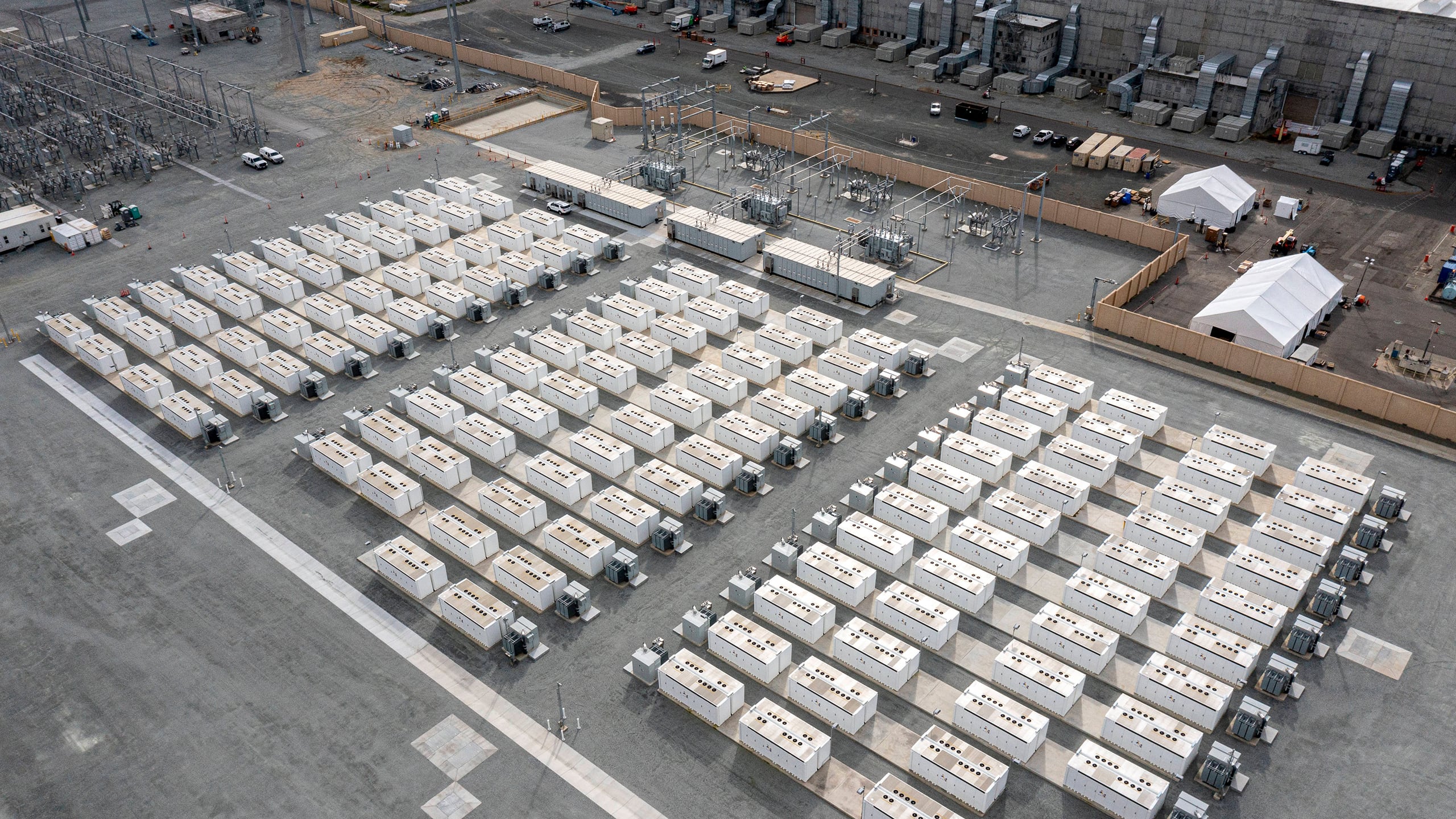 Tesla Megapack batteries at the Elkhorn Battery Energy Storage System in Moss Landing, California