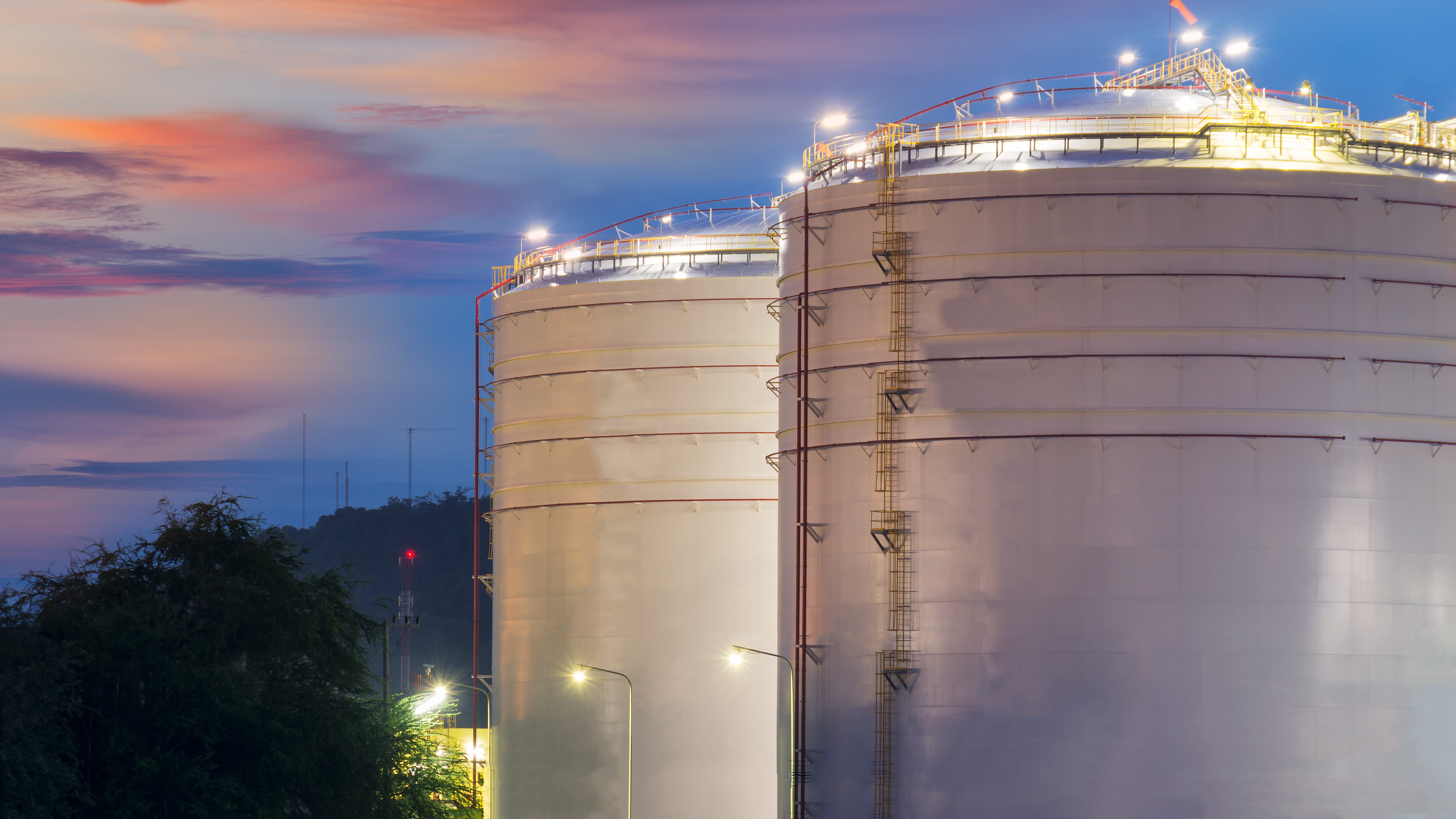 Natural gas storage tanks.