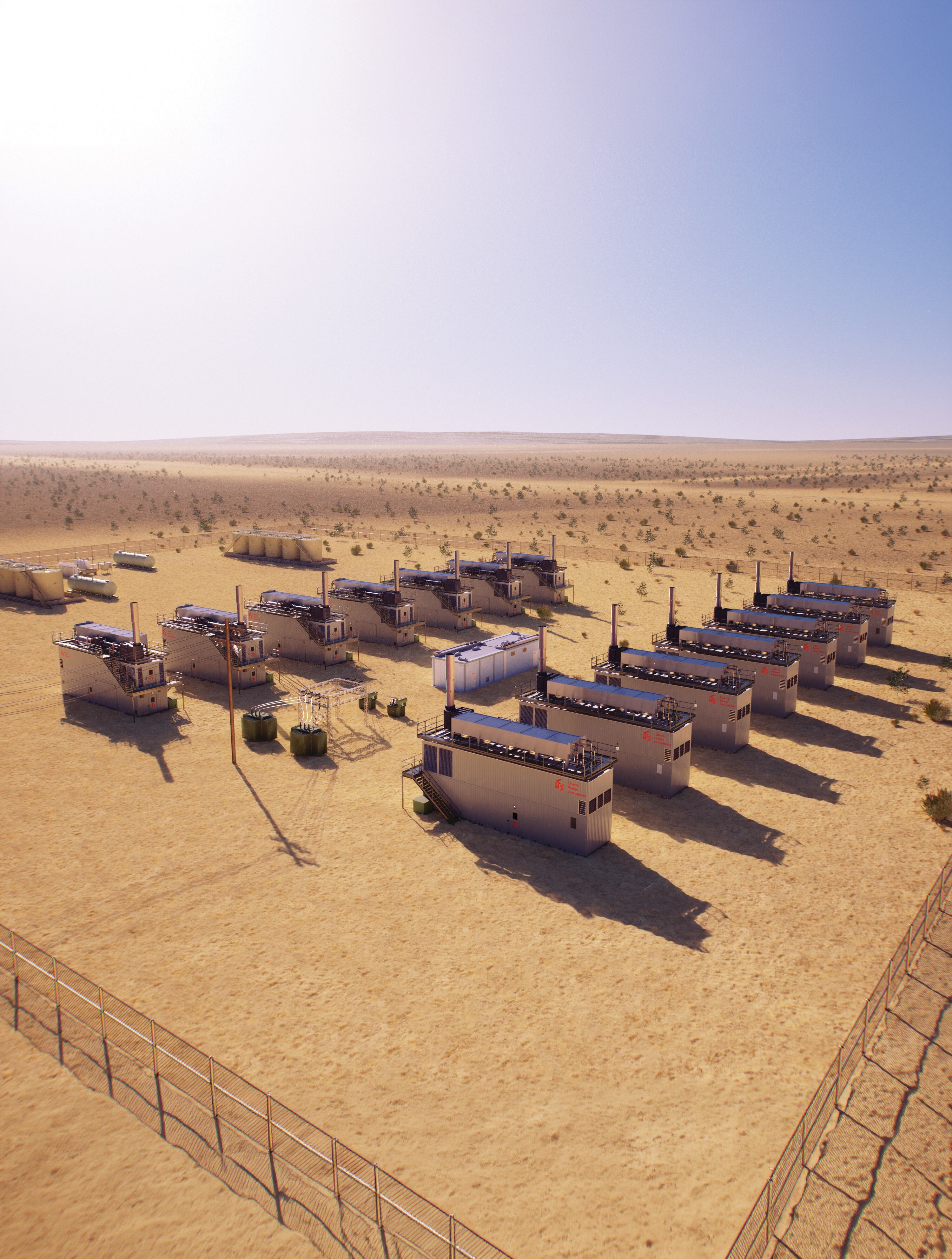 A rendering of Liberty Energy’s oilfield microgrid strategy, which uses natural gas-fueled onsite power generation to support frac fleets and reduce reliance on diesel and constrained grid infrastructure.